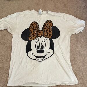 Disney White Minnie Mouse Tee with Leopard Bow